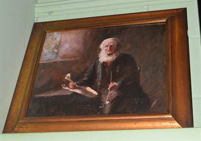 Lot 1165 - British School, a gentleman smoking a pipe in an interior, oil on canvas