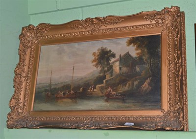 Lot 1166 - A 19th century gilt framed oil on canvas, Continental scene with fisherman and boats