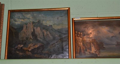 Lot 1167 - A 19th century framed oil on canvas, mountainous landscape; together with a 19th century...