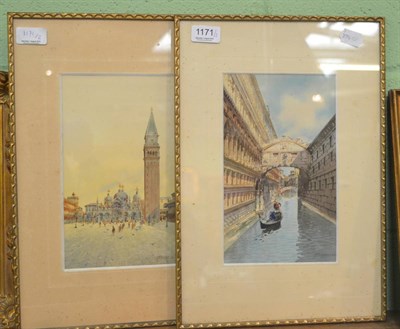 Lot 1171 - Andrea Biondetti (1851-1946), St Marks Square, Venice, signed, watercolour together with a...