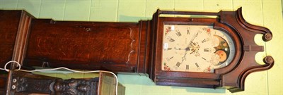 Lot 1197 - A 19th century oak longcase clock with painted arched dial, thirty hour, Sagar, Skipton