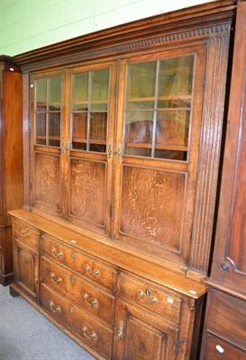 Lot 1206 - A late 18th century oak dresser base with glazed cabinet top