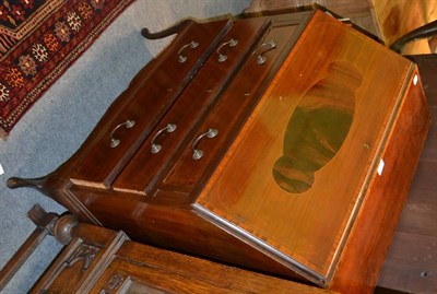 Lot 1218 - A small inlaid mahogany bureau on cabriole legs