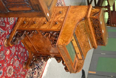 Lot 1245 - Victorian burr walnut Harlequin Davenport with gilt metal gallery pop-up compartment, piano...