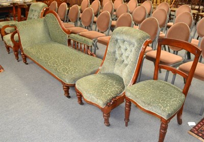 Lot 1270 - Victorian mahogany salon suite comprising chaise longue, pair of armchairs and three salon...