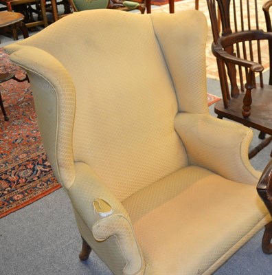 Lot 1276 - A smokers bow armchair, a high comb-back Windsor chair, a Chippendale style chair, elbow chair...