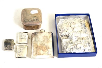 Lot 3 - Assorted silver, white metal and silver photograph frames, vesta, decanter, labels, all mounted...