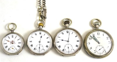 Lot 9 - A pocket watch with case stamped '925', silver watch chain, military Doxa pocket watch, plated...