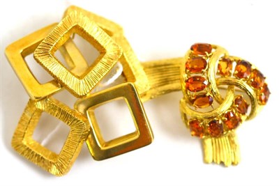 Lot 36 - An 18ct gold citrine brooch and an 18ct gold brooch