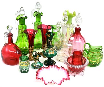 Lot 68 - Collection of Victorian coloured and enamelled glassware