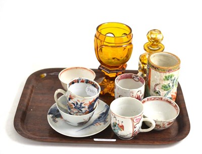 Lot 78 - An 18th/19th century Chinese cups/tea bowls and saucers, Cantonese brush pot and Bohemian scent...