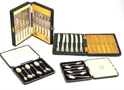 Lot 92 - A group of cased silver flatware including coffee spoons