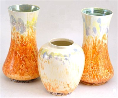 Lot 95 - A pair of Grays Onxyware vases and another Onyxware vase (3)