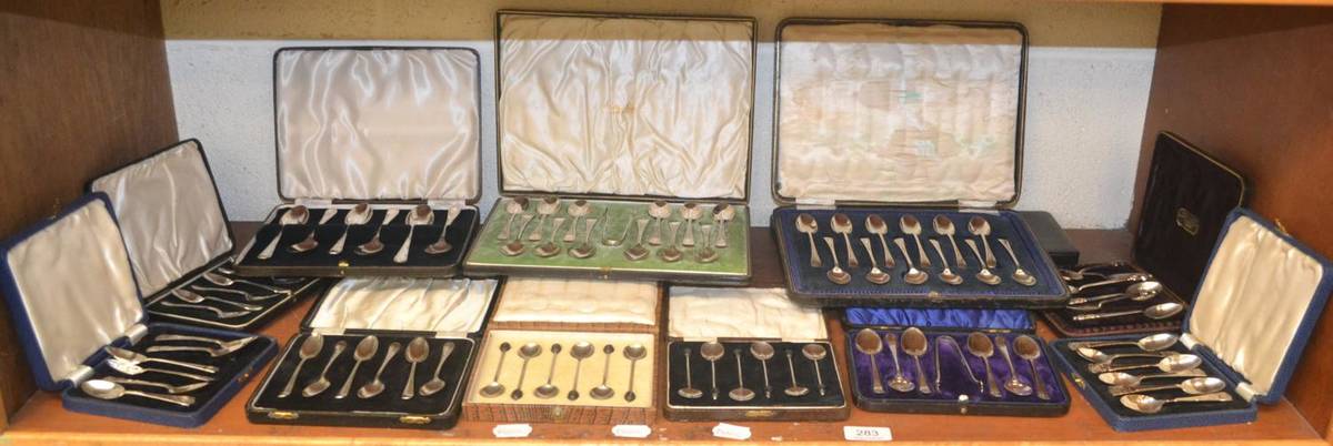 Lot 283 - Fifteen cased sets of mostly silver tea and coffee spoons
