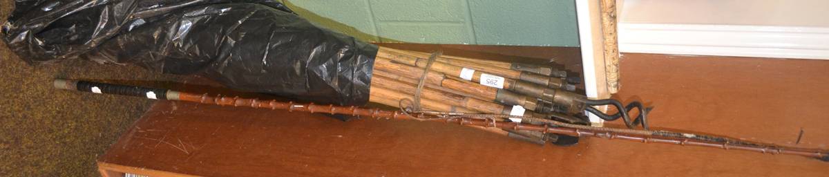 Lot 295 - Hawthorn coaching driving whip inscribed C S G 1896 and a set of chimney cleaning rods