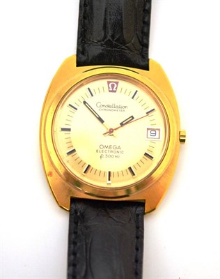Lot 36 - A steel and gold plated electronic centre seconds calendar wristwatch, signed Omega, model:...
