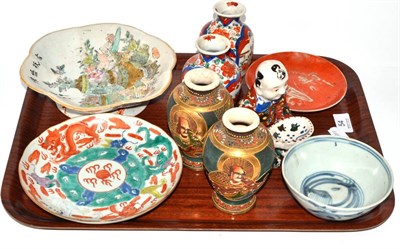 Lot 54 - Oriental ceramics to include pair of Imari vases, 20th century Chinese famille rose dish,...