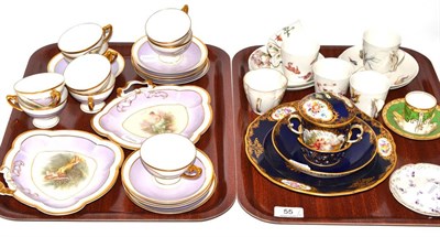 Lot 55 - Meissen trembleuse cup and saucer and assorted Continental ceramics, etc (on two trays)