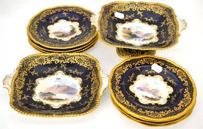 Lot 56 - Coalport topographical part dessert service; eight plates, comport (a.f.) and a serving plate