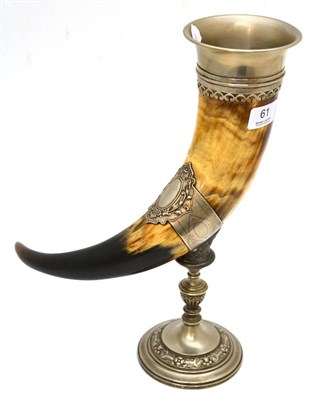 Lot 61 - A 19th century cow horn with silver plated mounts, the base stamped 'WMF'
