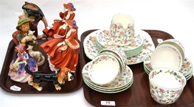 Lot 79 - Minton Haddon Hall tea set, three Royal Doulton figures, Goebel figure, Goebel dog and a toby jug