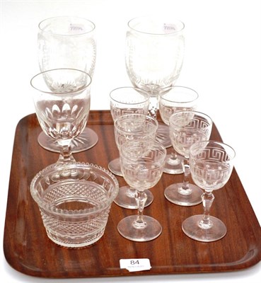 Lot 84 - Pair of etched goblets, wine glasses, cut glass, etc