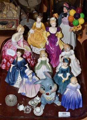 Lot 89 - A collection of ten Royal Doulton figures, a Wade model of Thumper and assorted dolls house...
