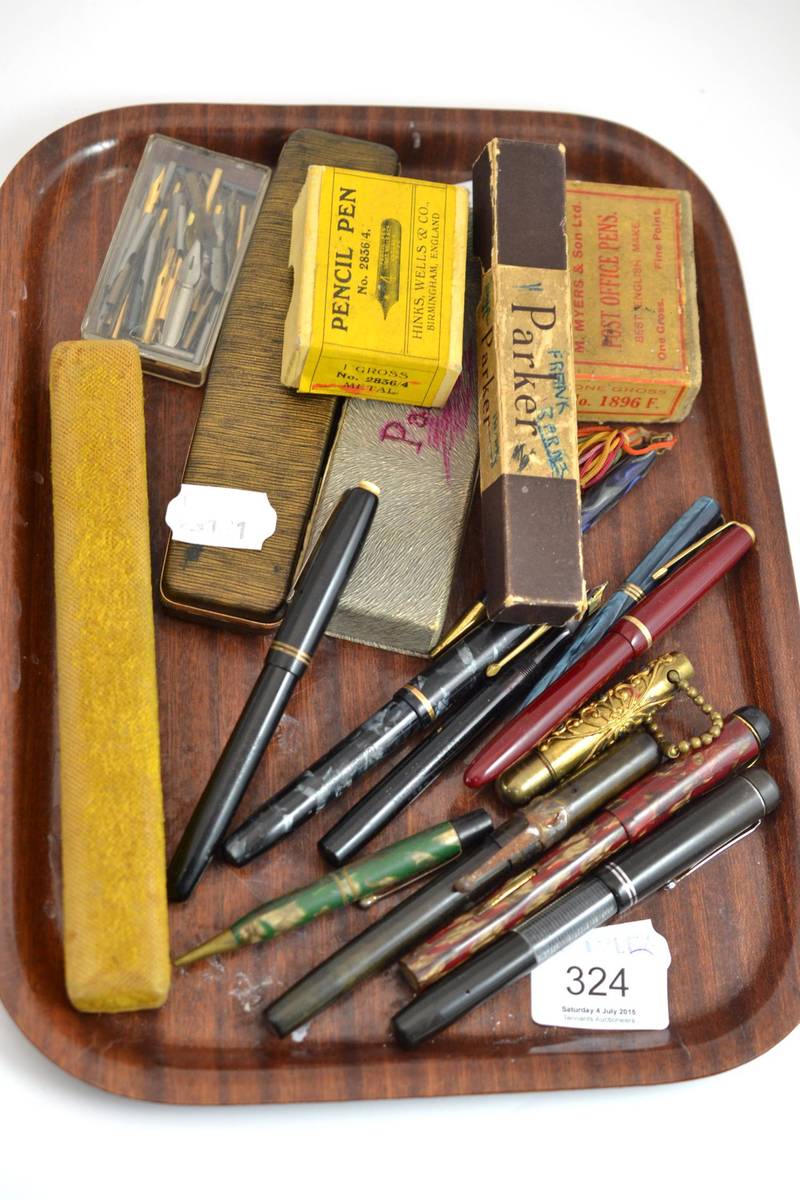 Lot 324 - Assorted fountain and other pens including Schaeffer, Waterman, Park, nibs, etc