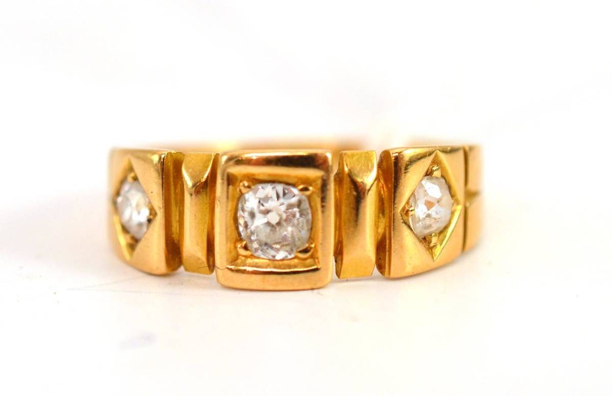 Lot 365 - 18ct gold diamond three stone ring