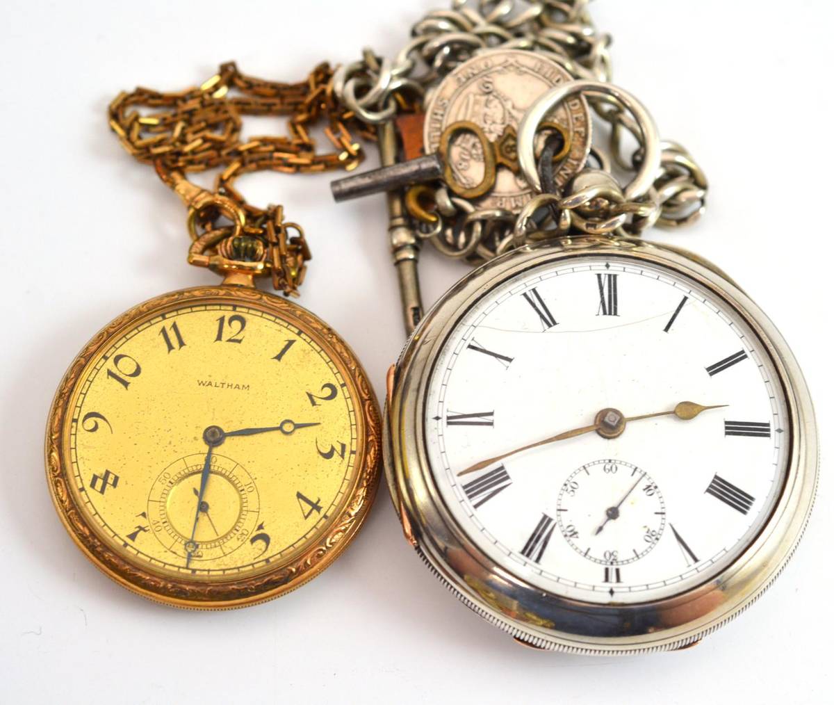 Lot 383 - Silver pocket watch and Waltham pocket watch