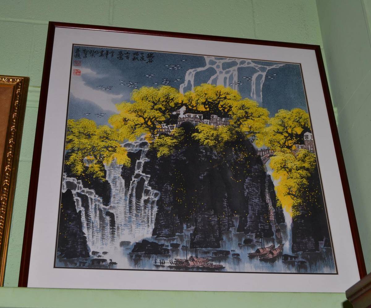 Lot 1230 - Chinese School, waterfall scene, gouache/watercolour, modern