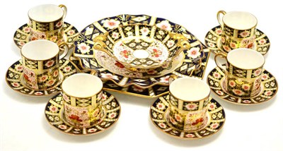 Lot 15 - A group of Royal Crown Derby Imari tea wares including six coffee cans and saucers, a twin...