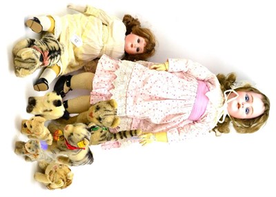 Lot 29 - Max Oscar Arnold bisque shoulder head doll with later brown wig, sleeping blue open mouth on a...