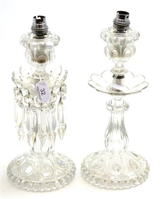 Lot 32 - Pair of Baccarat lustre candlesticks (one incomplete)