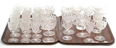 Lot 46 - Part service of French glass cut with trellis of twenty-four pieces including champagne saucers and