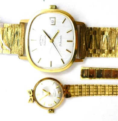 Lot 75 - A gentleman's 9ct gold wristwatch signed Rotary and a lady's 9ct gold Rotary wristwatch