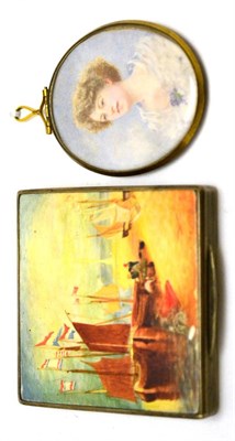 Lot 76 - A 1920's Austrian cigarette case in silver and ivory painted with boats by Semler after Cotman, and