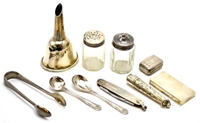 Lot 77 - A group of silver including a George III vinaigrette, cheroot holder with amber mouth piece,...