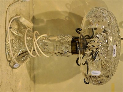 Lot 105 - A heavy cut glass mushroom lamp and shade