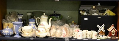 Lot 108 - A group of Wedgwood jasperware, two Edinburgh crystal lamps, Coalport cottage models, a Royal...