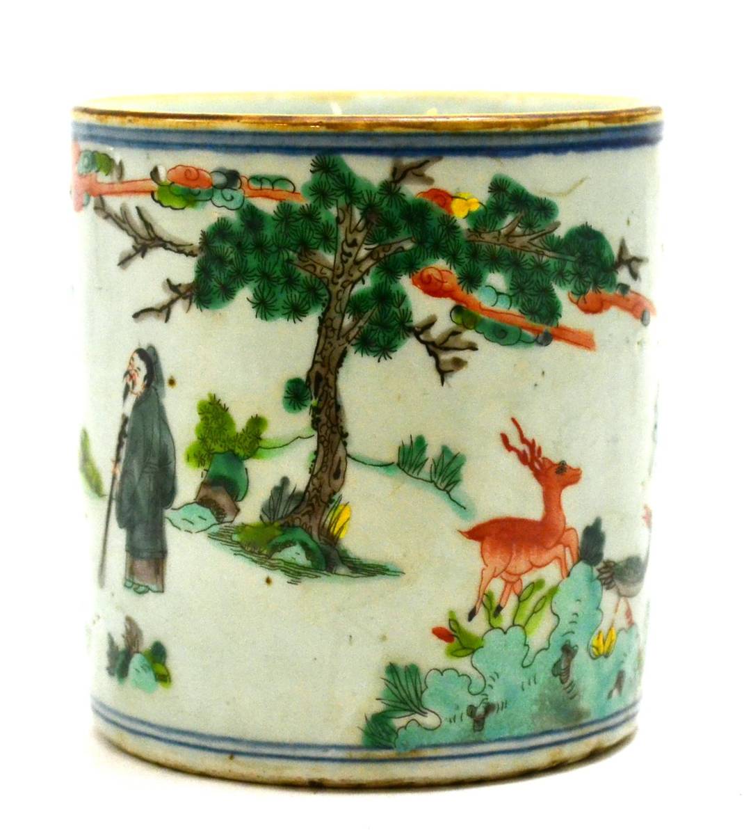 Lot 117 - A Chinese Wucai brush pot