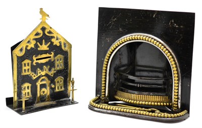 Lot 119 - A Victorian miniature fireplace and miniature fire irons and a Victorian cast iron and brass...