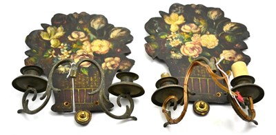 Lot 131 - Pair of George III painted wood candle bracket backboards