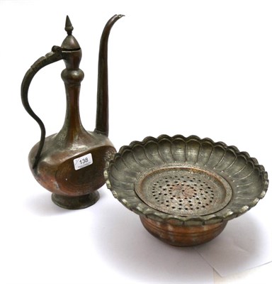 Lot 138 - Turkish metal ewer and bowl