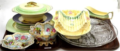 Lot 142 - Staffordshire fish service, Kenilworth Castle Worcester plate, cress dish, glass hors d'oeuvres...