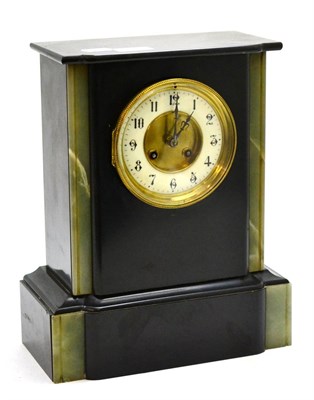 Lot 143 - Slate and onyx mantel clock, with key