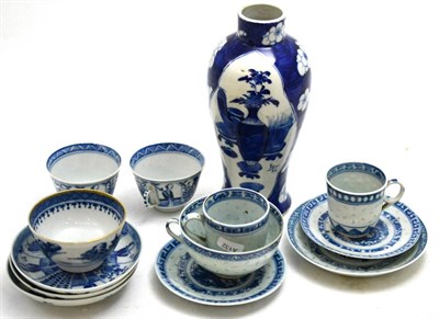 Lot 153 - Chinese blue and white vase, tea bowls and saucers