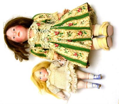 Lot 168 - Kestner bisque miniature doll, with original blond wig, painted facial details, shoes and...