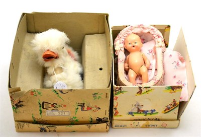 Lot 175 - Lador Switzerland clockwork cradle with baby (in original box), Japanese clockwork duck with...