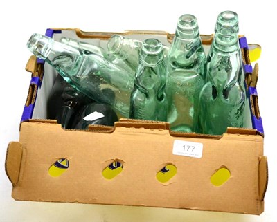 Lot 177 - A collection of eight North Eastern interest cod bottles, two green beer bottles and quantity...